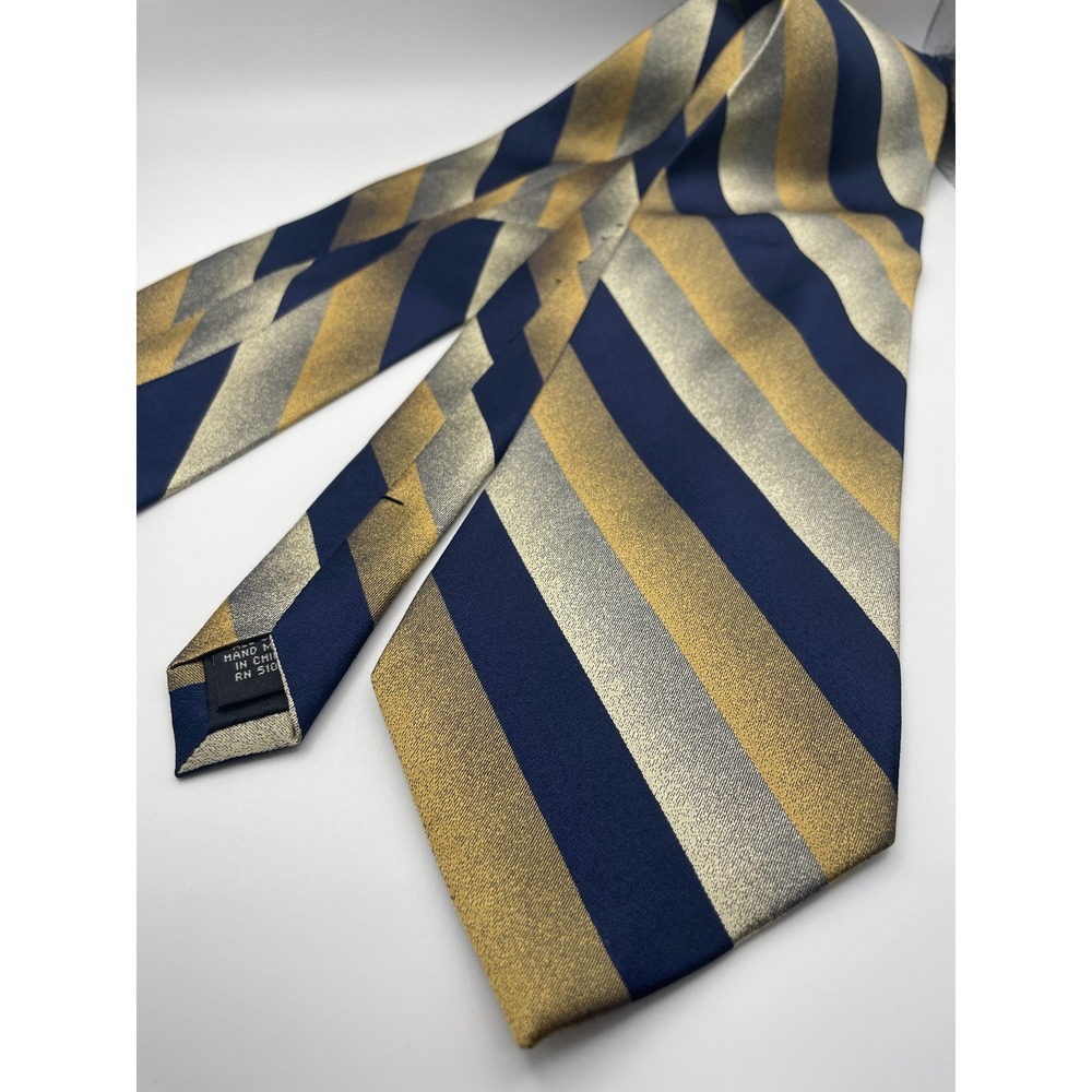 Ivy Crew Classics Mens Silk Tie Navy Gold Silver Stripe Formal Business Necktie